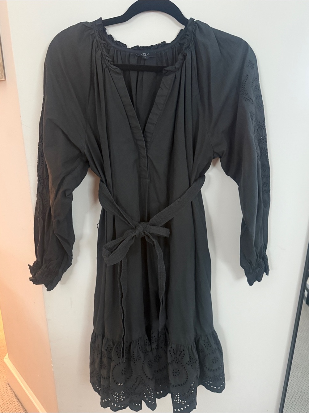 Rails Black Eyelet Tie-Waist Midi Dress